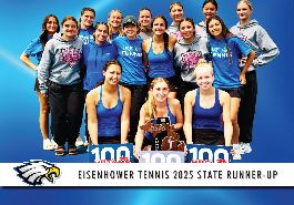  Eisenhower girls tennis team poses with finalist trophy at MHSAA tournament